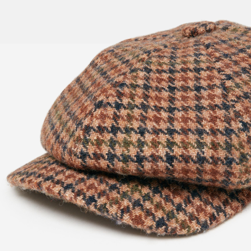 Joules Harrogate Tweed Baker Boy Hat - Brown Houndstooth-1