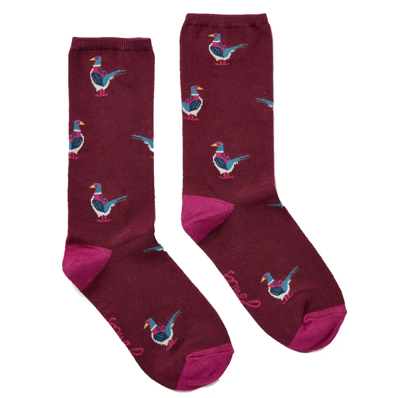 Joules Excellent Everyday Socks - Burgundy Pheasant