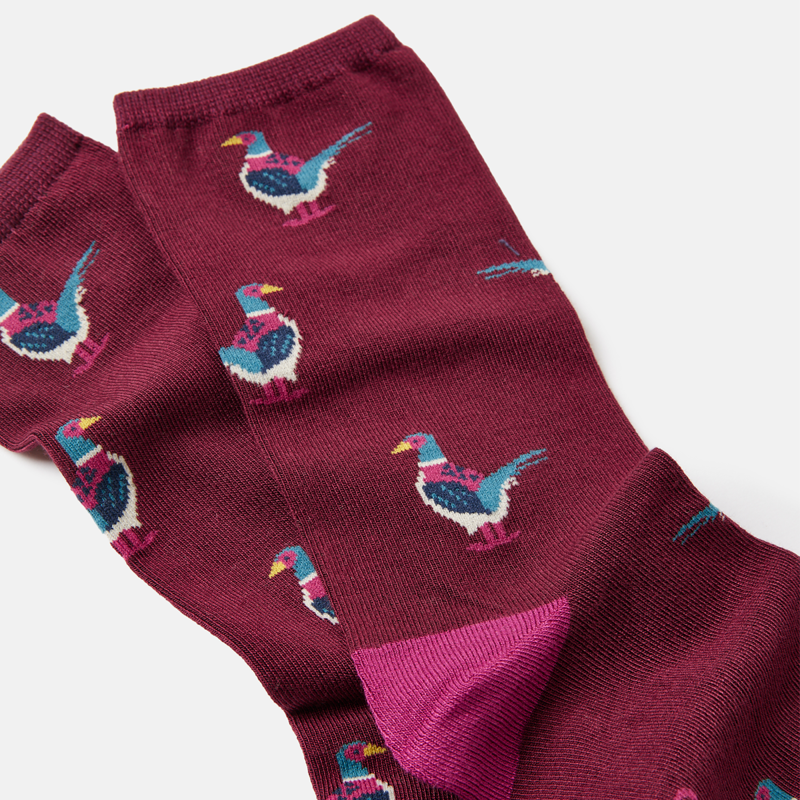 Joules Excellent Everyday Socks - Burgundy Pheasant-2