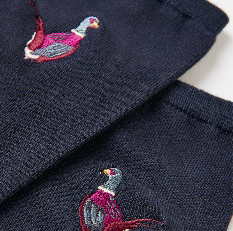 Joules Everyday Embroidered Socks - Navy Pheasant-2