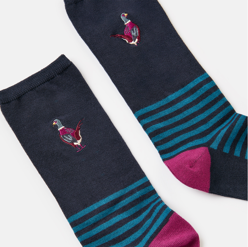 Joules Everyday Embroidered Socks - Navy Pheasant-1