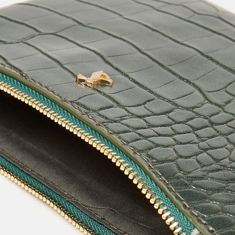 Joules Eliza PU Croc Effect Pouch - Green-2