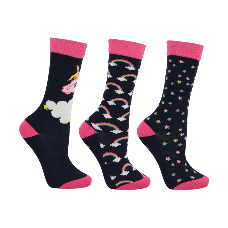 Little Rider Little Unicorn Socks - Pack Of 3 - Navy/Fuchsia Purple/Sap Green
