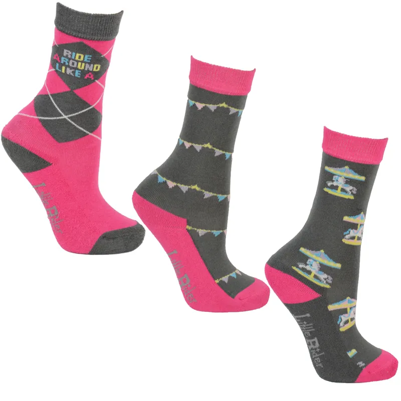 Little Rider Merry Go Round Socks - Pack of 3 - Grey