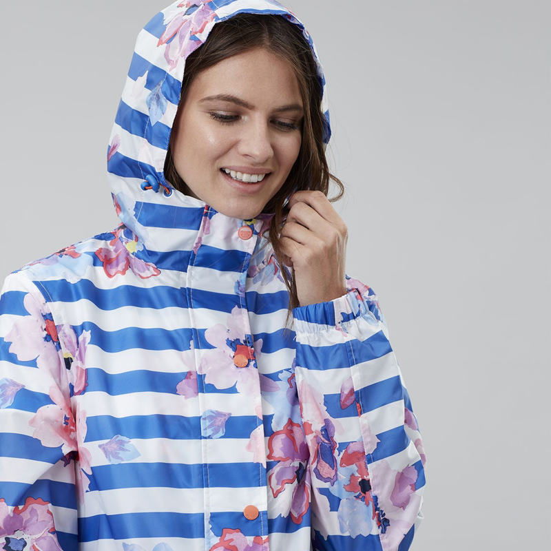 Joules Golightly Ladies Waterproof Packaway Jacket - Blue Stripe Floral-3
