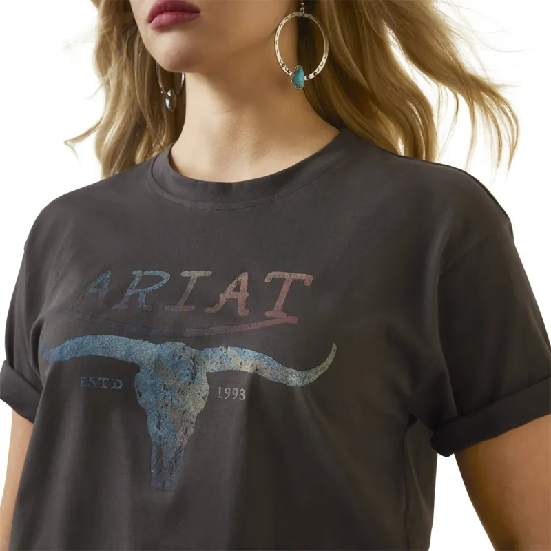 Ariat Women's Patina Steer Tee - Washed Black-2