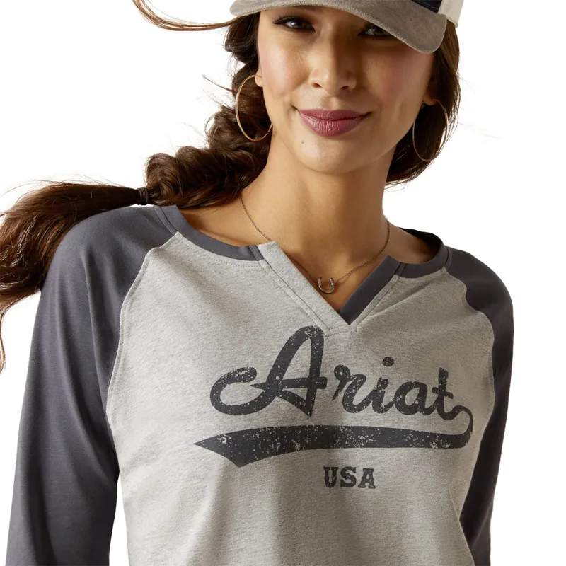 Ariat Women's Split Neck Top - Heather Grey-2