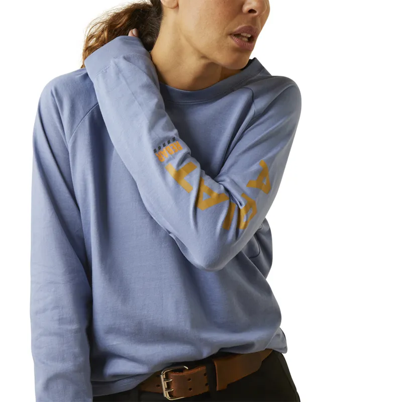 Ariat Women's Rebar Cotton Strong Logo Graphic T-Shirt - Colony Blue/Harvest-2