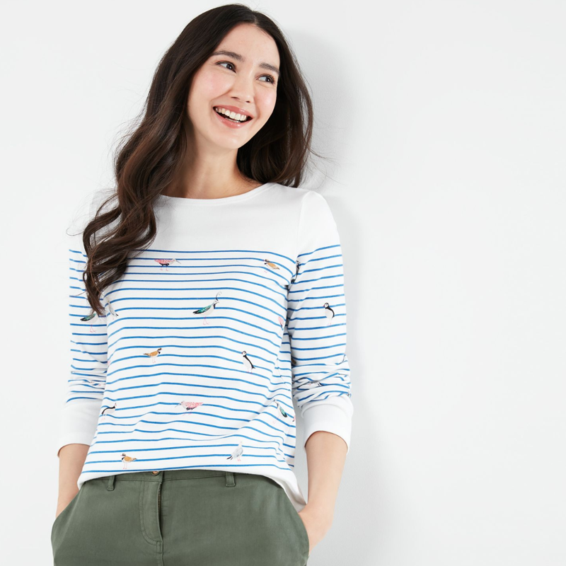 Joules Harbour Print Long Sleeve Jersey Top - Bird Stripe-1
