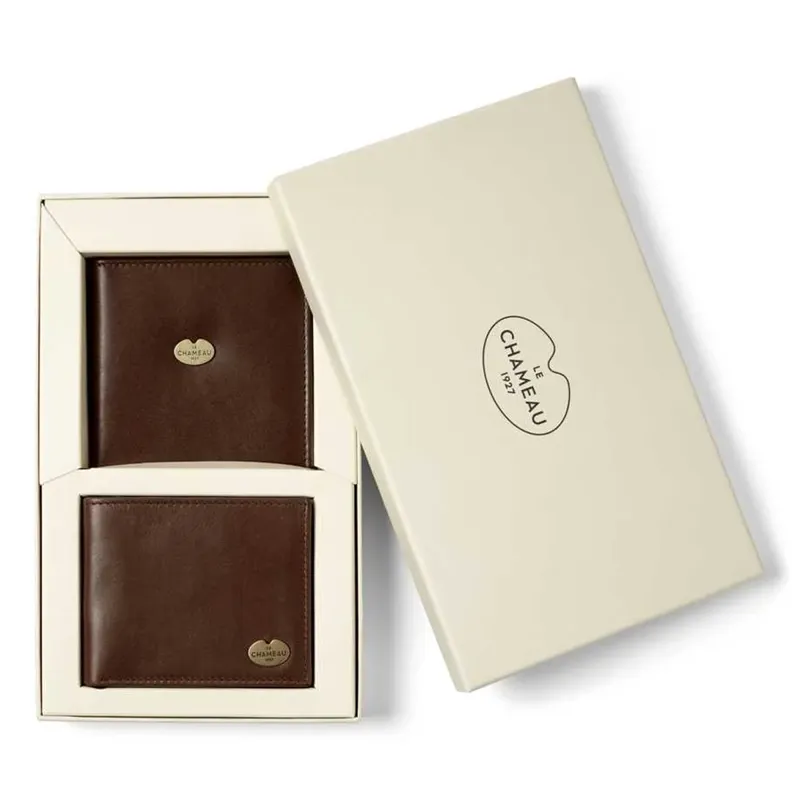 Le Chameau Bifold Wallet and Licence Wallet Gift Set - Marron Fonce