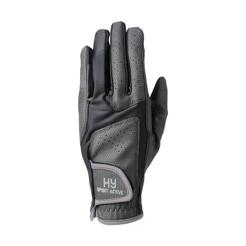 Hy Sport Active Young Rider Riding Gloves - Black/Pencil Point Grey