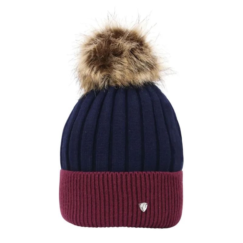 Hy Equestrian Synergy Luxury Bobble Hat - Navy/Fig