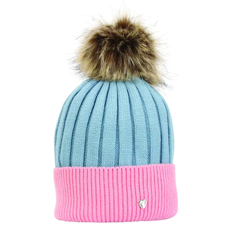 Hy Equestrian Synergy Luxury Bobble Hat - Aqua/Rose