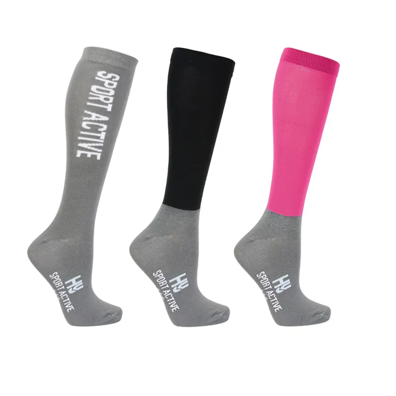 Hy Sport Active Riding Socks - Pack of 3 - Bubblegum Pink/Pencil Point Grey/Black