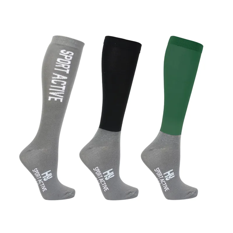Hy Sport Active Riding Socks - Pack of 3 - Emerald Green/Pencil Point Grey/Black