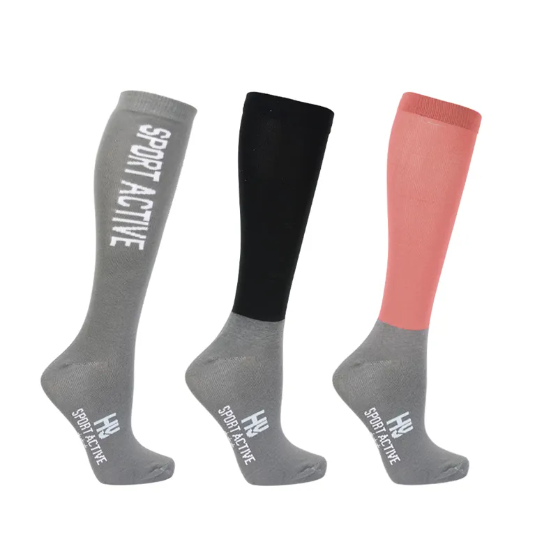 Hy Sport Active Riding Socks - Pack of 3 - Coral Rose/Pencil Point Grey/Black