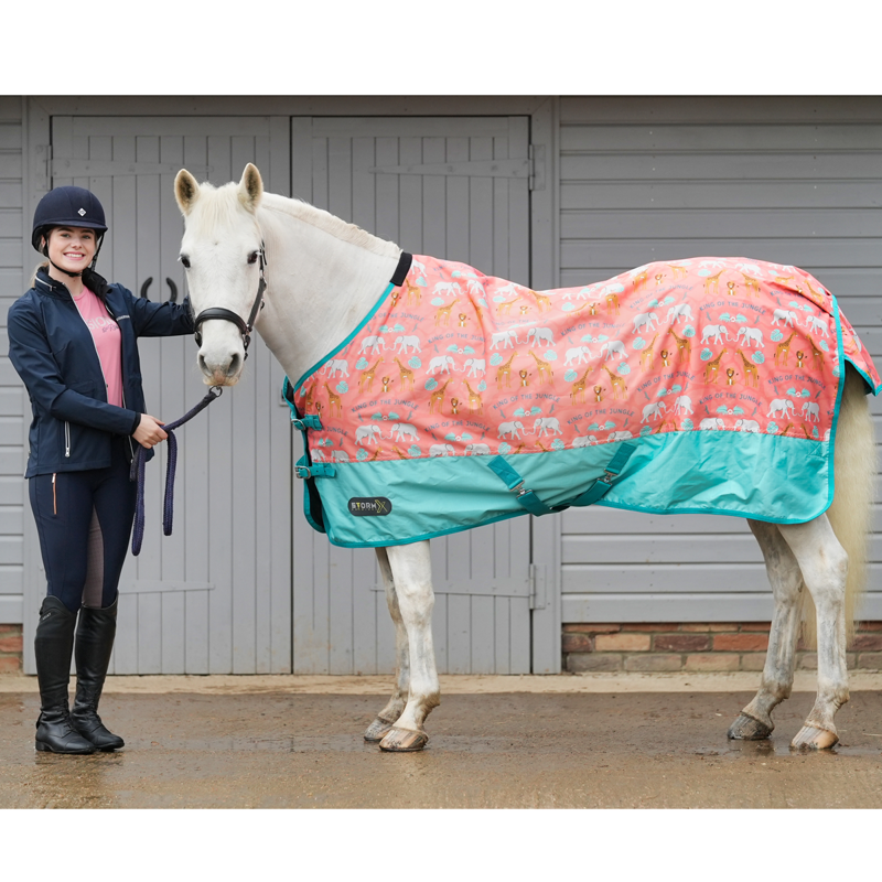 Hy StormX Original King of the Jungle 0g Turnout Rug - Peach/Mint-1
