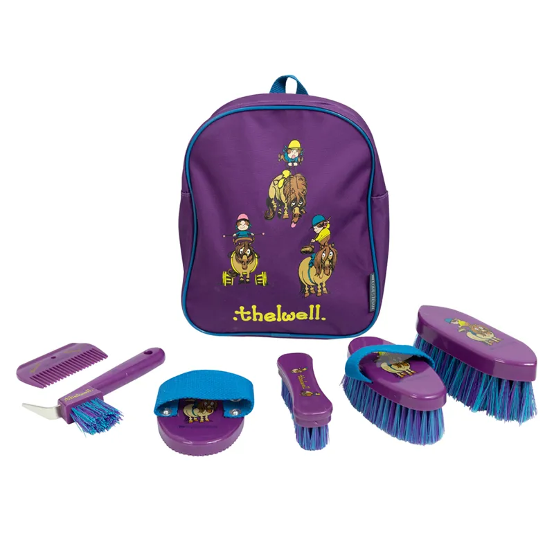 Hy Equestrian Thelwell Collection Pony Friends Complete Grooming Kit Rucksack - Imperial Purple/Pacific Blue