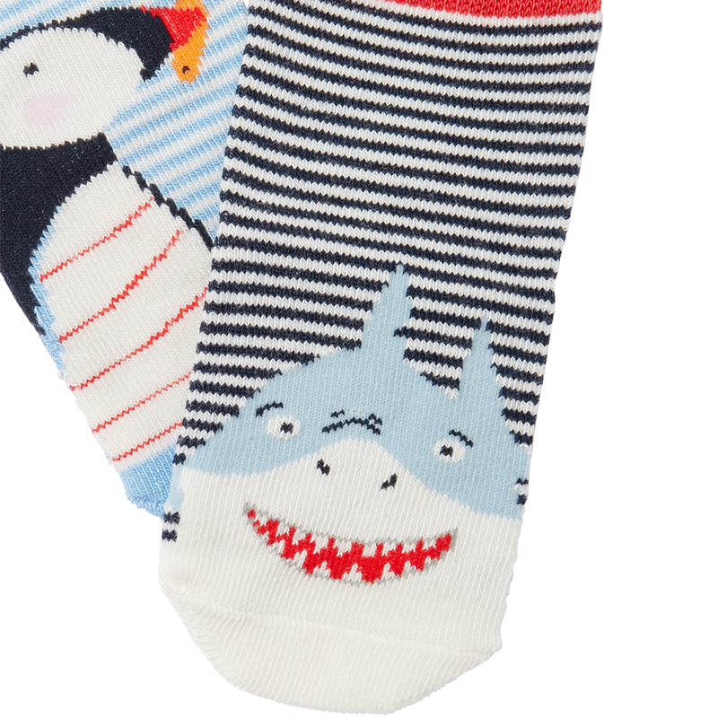 Joules Neat Feet 2 Pack Character Baby Socks - Shark Puffin-1