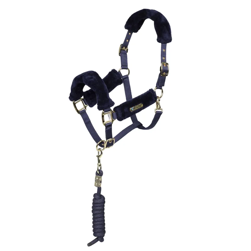 Shires ARMA Faux Fur Headcollar and Leadrope - Navy