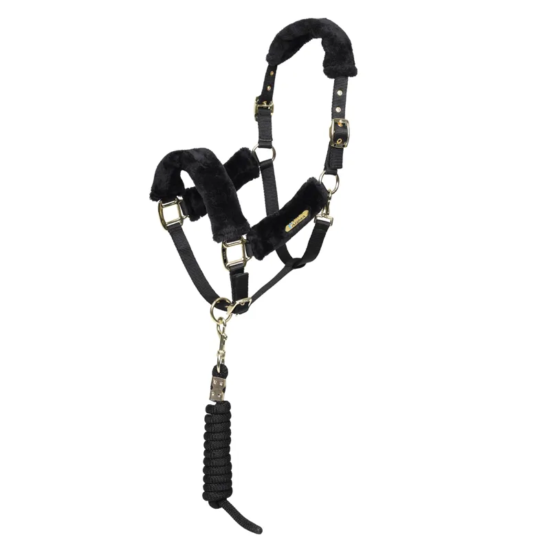Shires ARMA Faux Fur Headcollar and Leadrope - Black