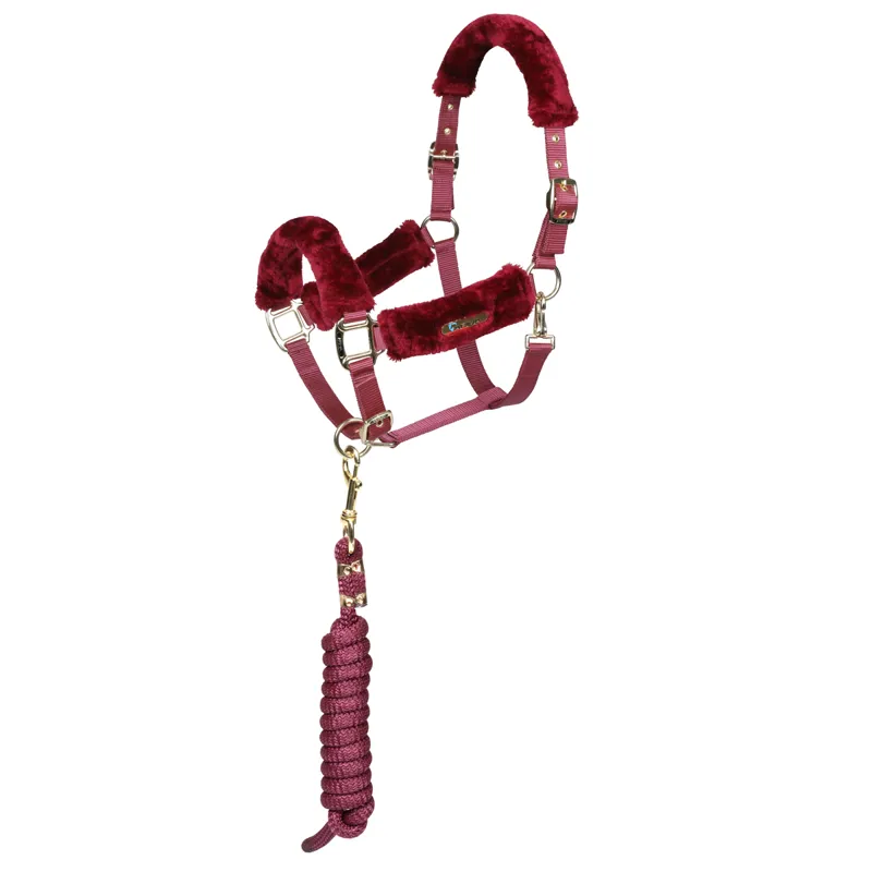 Shires ARMA Faux Fur Headcollar and Leadrope - Burgundy