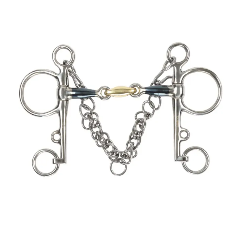 Shires Blue Sweet Iron Pelham with Brass Lozenge 