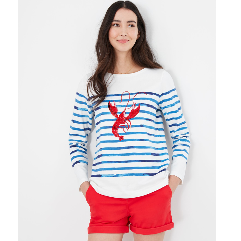 Joules Harbour Luxe Long Sleeve Jersey Top - Lobster Stripe-1