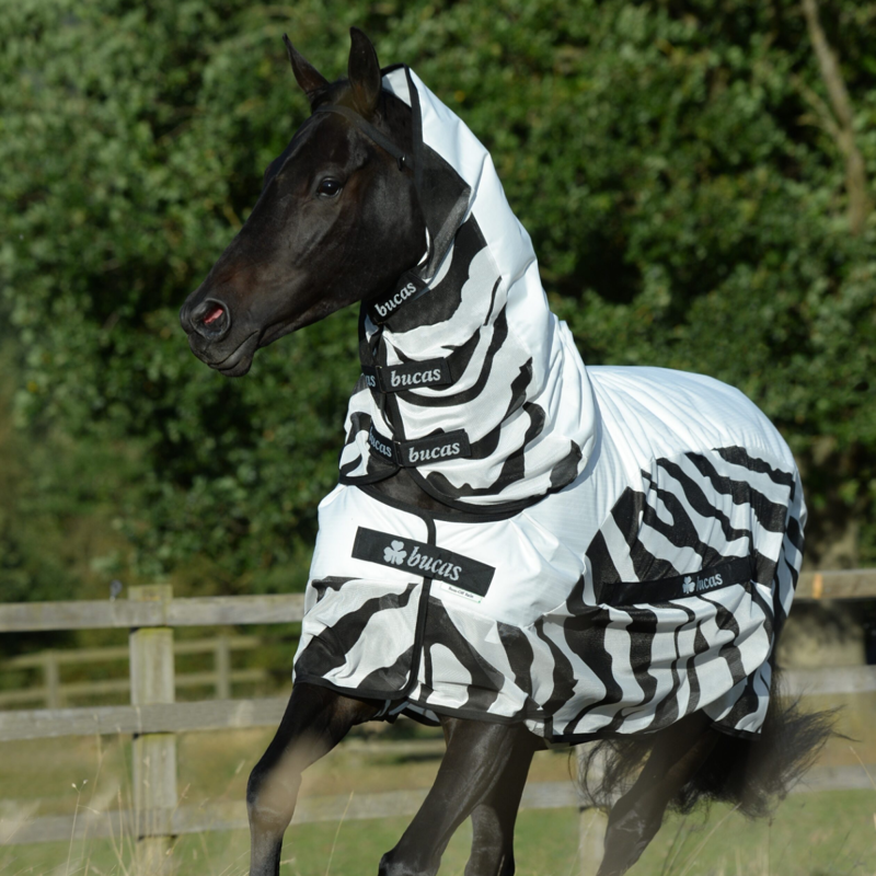 Bucas Buzz-off Rain Detachable Neck Waterproof Fly Rug - Zebra-1