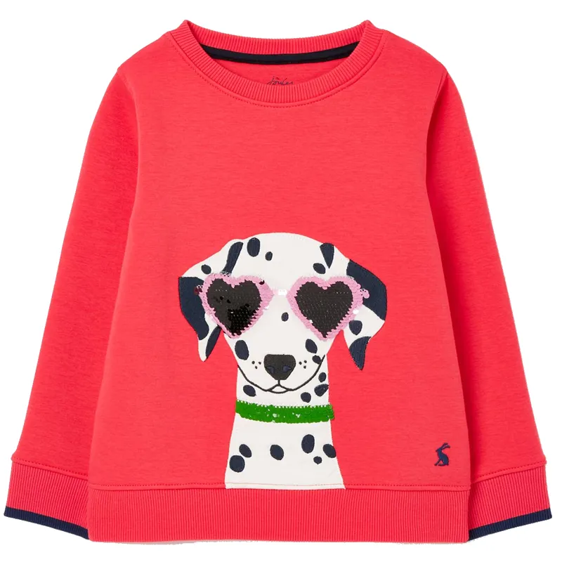Joules Mackenzie 2-Way Sequin Artwork Sweatshirt - Red Dalmatians