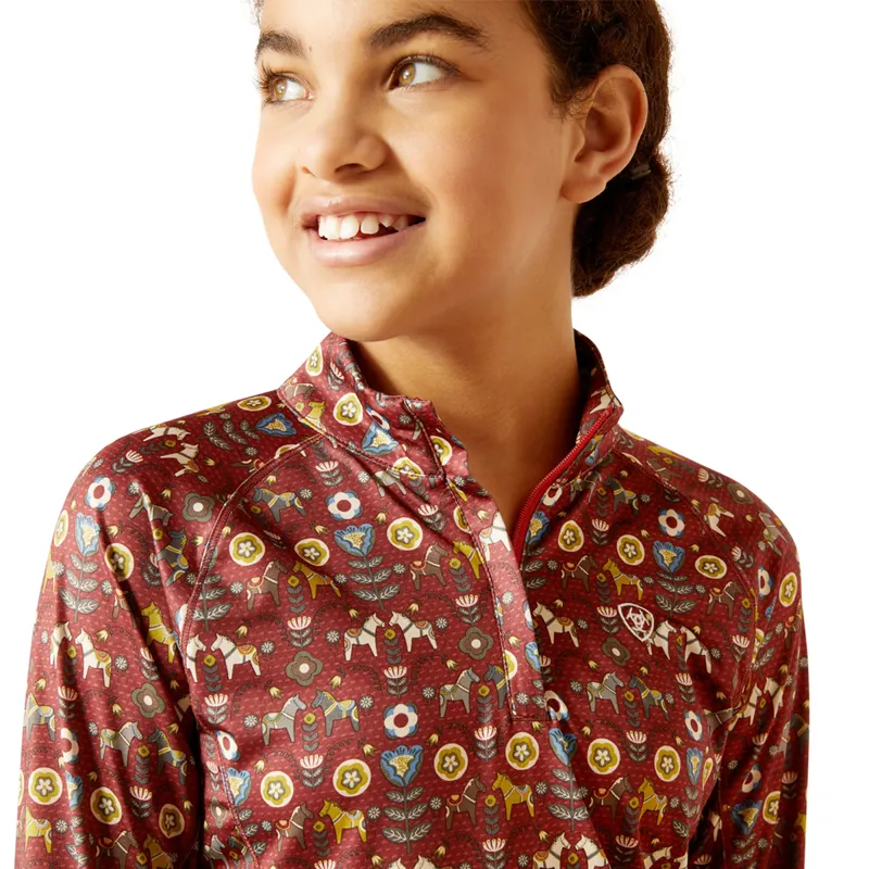Ariat Youth Lowell 2.0 1/4 Zip Baselayer - Red Ochre Dala Horse-2