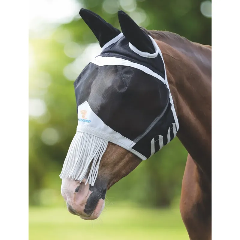 Shires Fine Mesh Fly Mask with Ears and Nose Fringe - Black