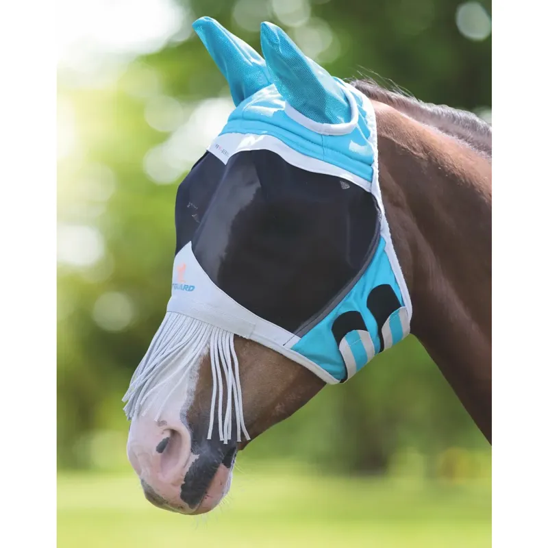 Shires Fine Mesh Fly Mask With Nose Fringe - Teal