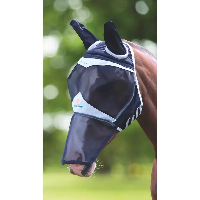 Shires Fine Mesh Fly Mask with Ears and Nose - Black