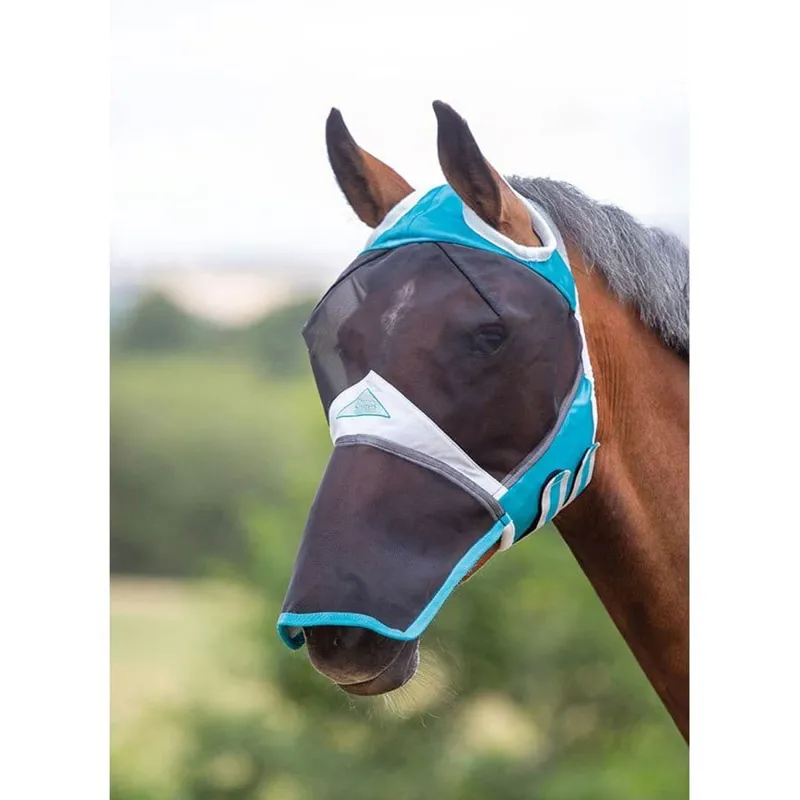 Shires Fine Mesh Fly Mask With Ear Holes and Nose - Teal