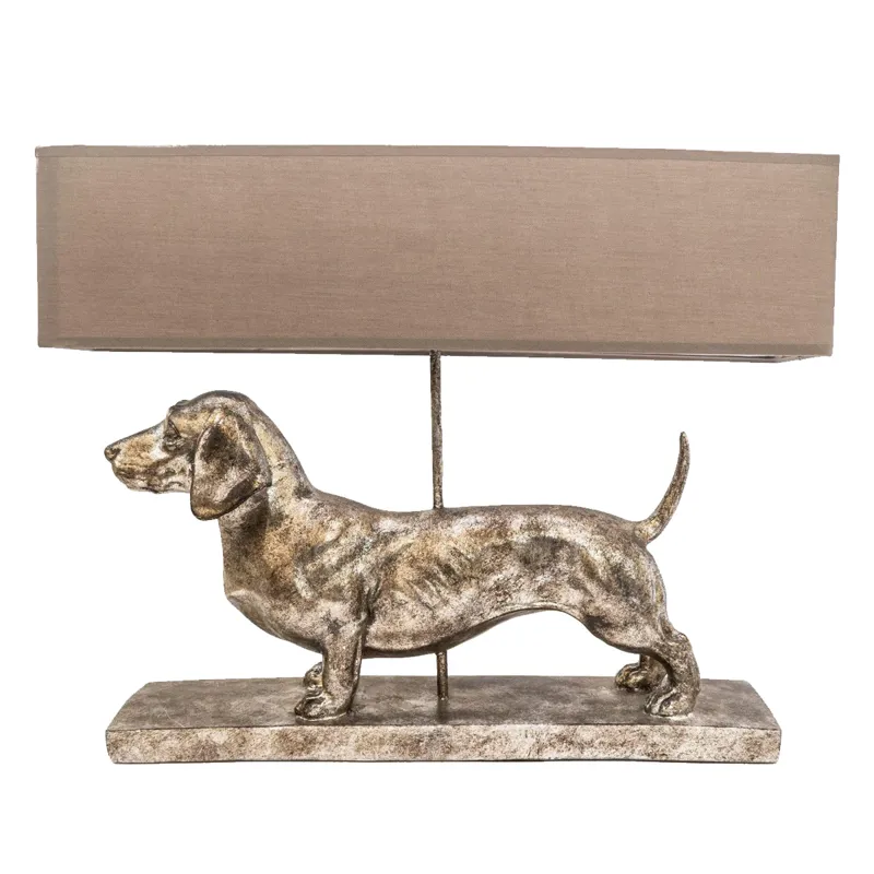 Candlelight Silver Dachshund Lamp with Rectangular Grey Shade