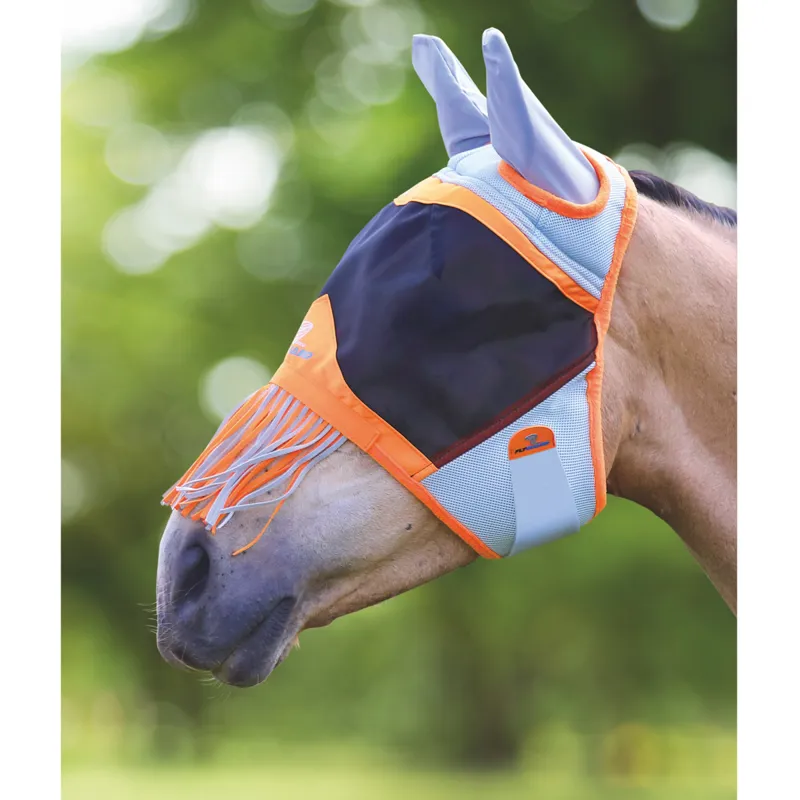 Shires Air Motion Fly Mask with Ears and Fringe - Orange