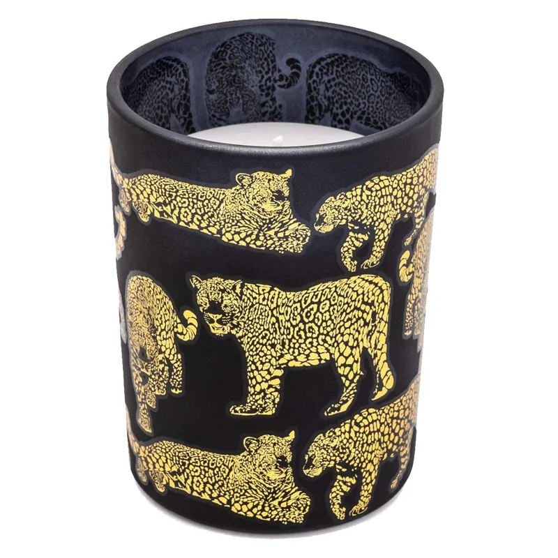 Candlelight Round Leopard Print Candle - Black/Gold