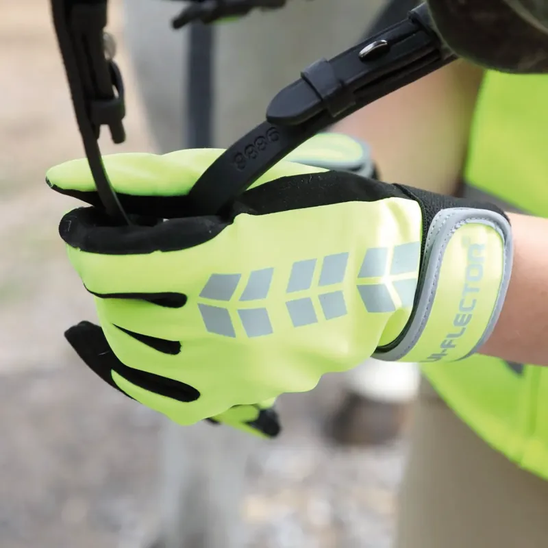 Shires Hi Viz Equi-Flector Riding Gloves - Bright Yellow