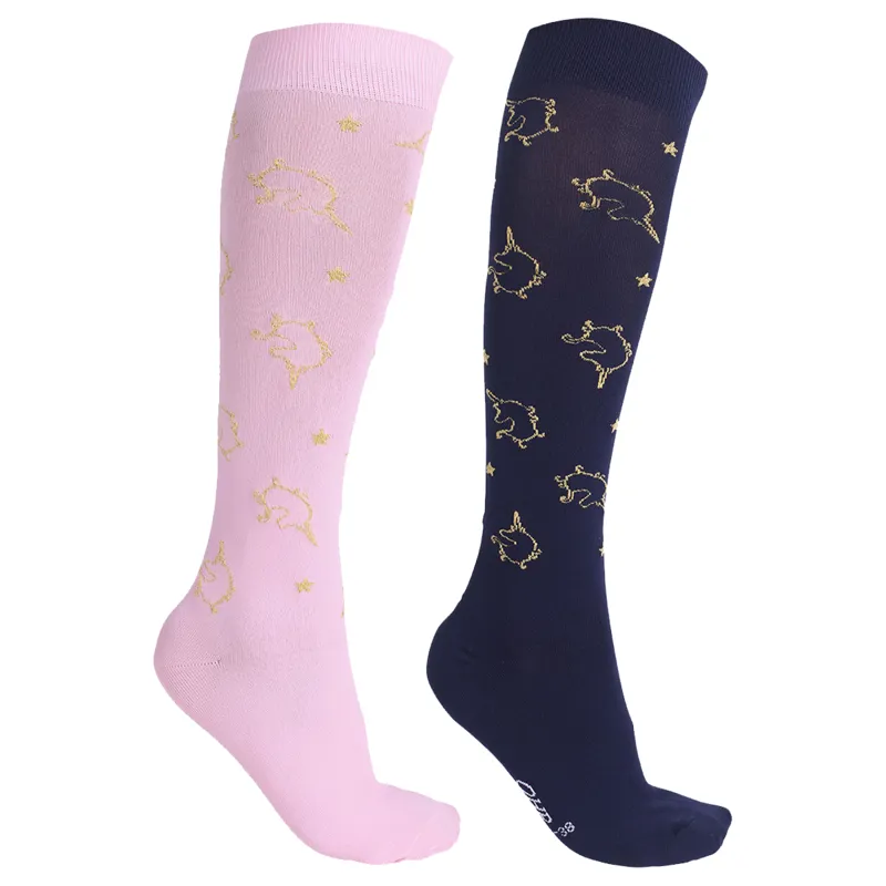 QHP Knee Stockings Rosa - 2-pack - Navy/Powder Pink