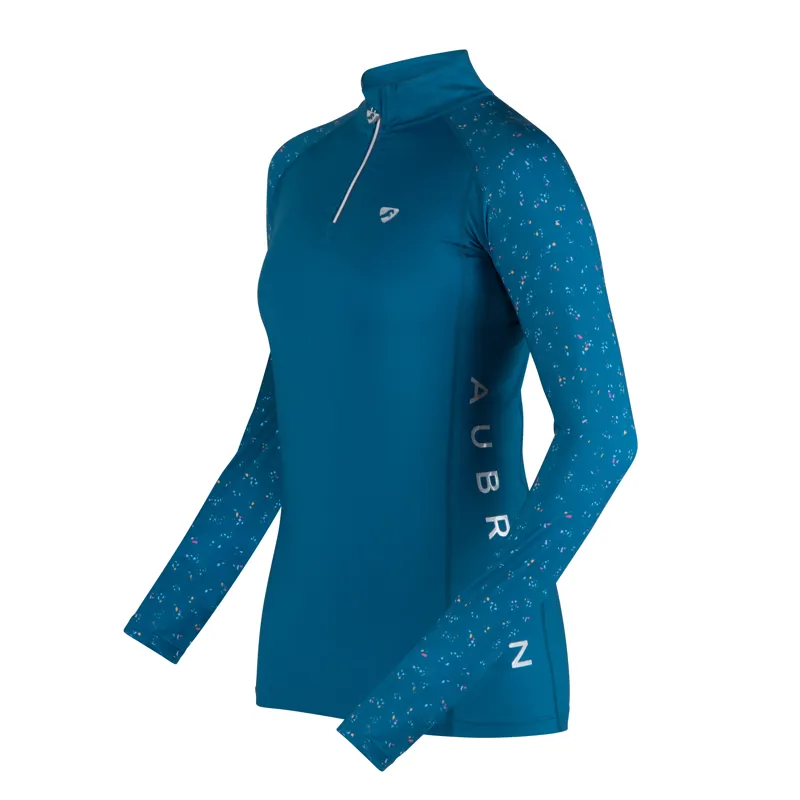 Aubrion Young Rider Hyde Park Cross Country Shirt - Teal Ditsy