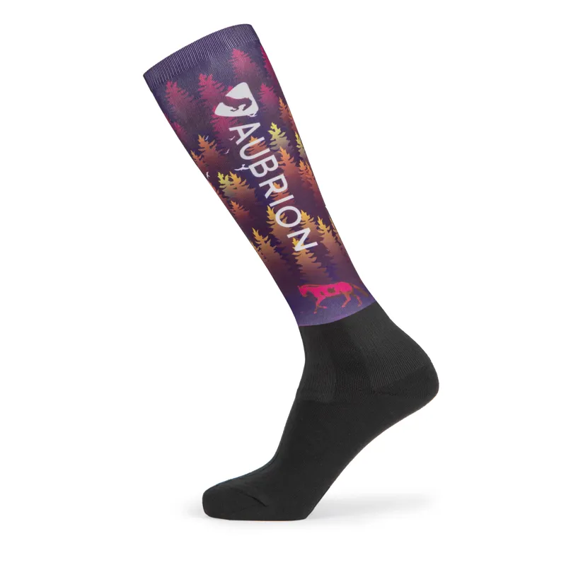 Aubrion Young Rider Hyde Park Cross Country Socks in Purple Forest