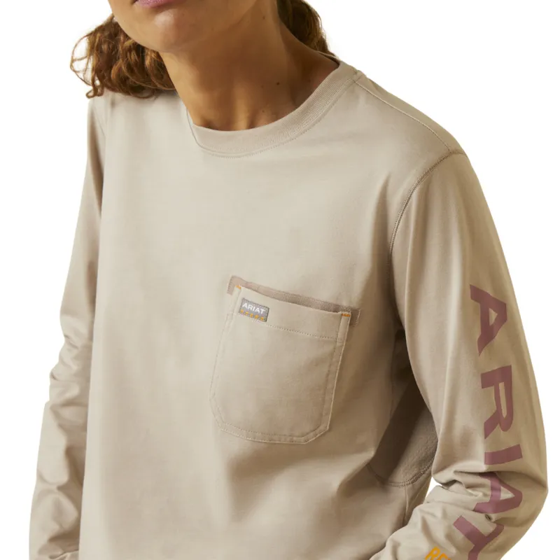 Ariat Women's Rebar Workman Logo T-Shirt - String Heather Nostalgia Rose-2
