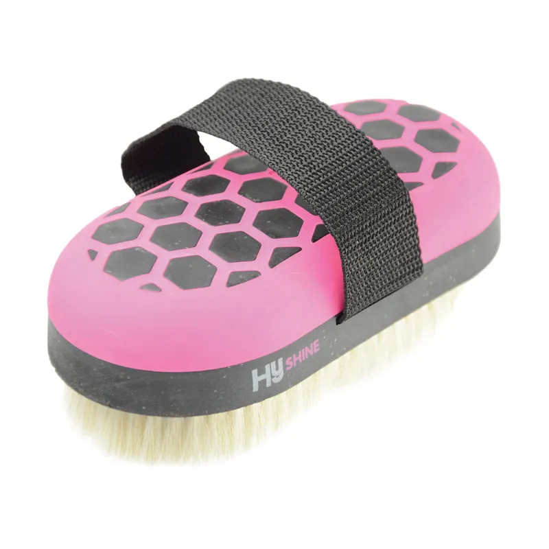 Hy Equestrian Glitter Body Brush Goat Hair - Black/Pink