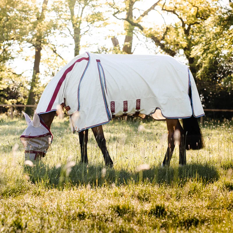 Horseware Rambo Optimo Supreme Summer Sheet - Navy Check/Cherry/Peach/Blue-1