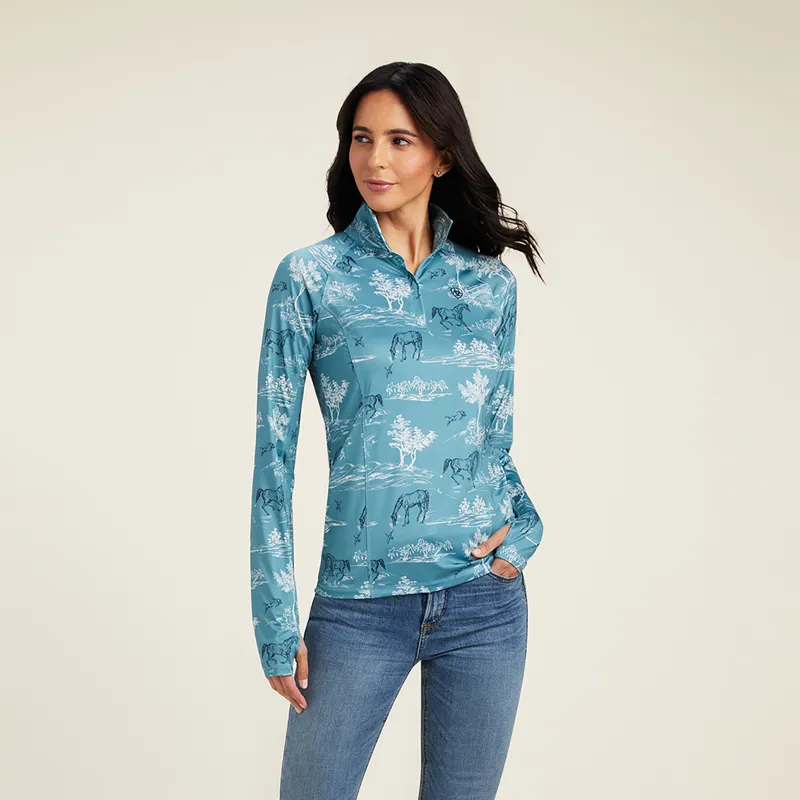 ARIAT Women's Lowell 2.0 1/4 Zip Baselayer - Sea Salt Tack Print Thermal Top
