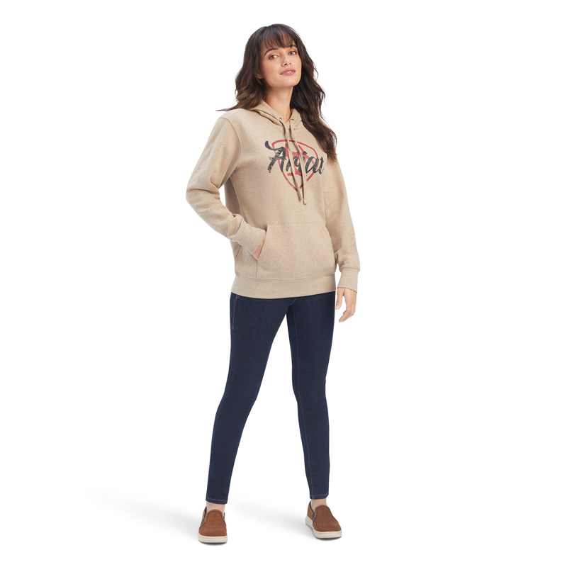 Ariat Women's Real Shield Logo Hoodie - Dark Oatmeal Heather-3