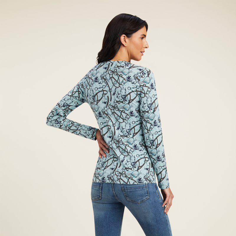 Ariat Women's Melange Print Long Sleeve T-Shirt - Blue Surf -1