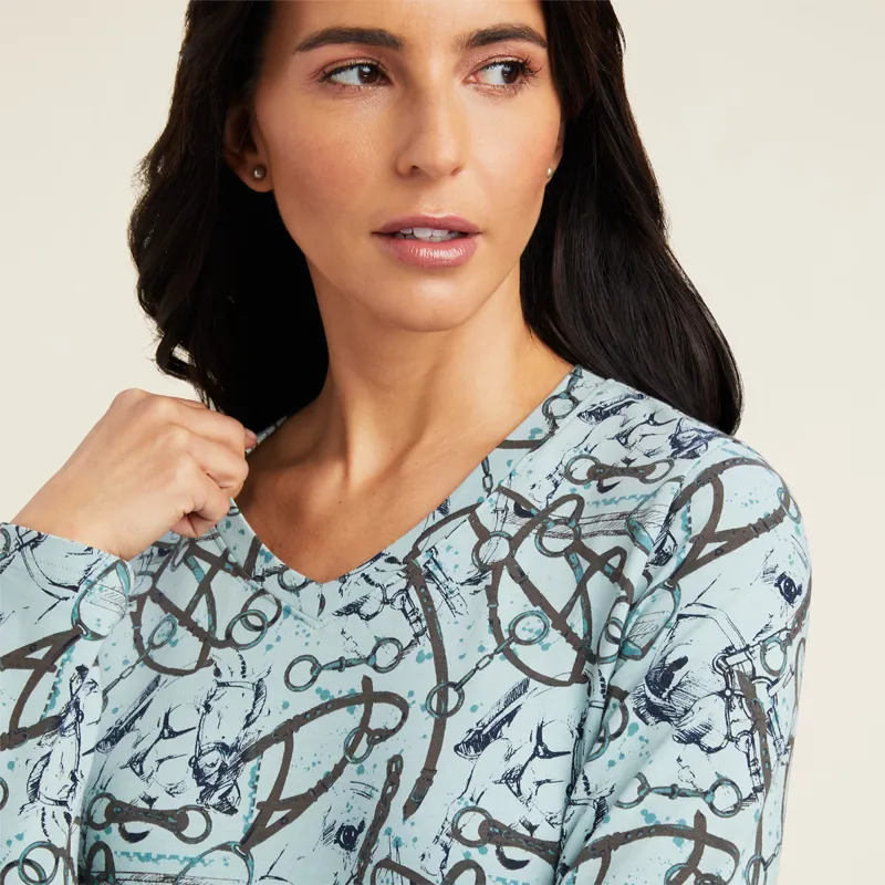 Ariat Women's Melange Print Long Sleeve T-Shirt - Blue Surf -2