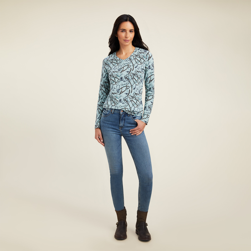 Ariat Women's Melange Print Long Sleeve T-Shirt - Blue Surf -3
